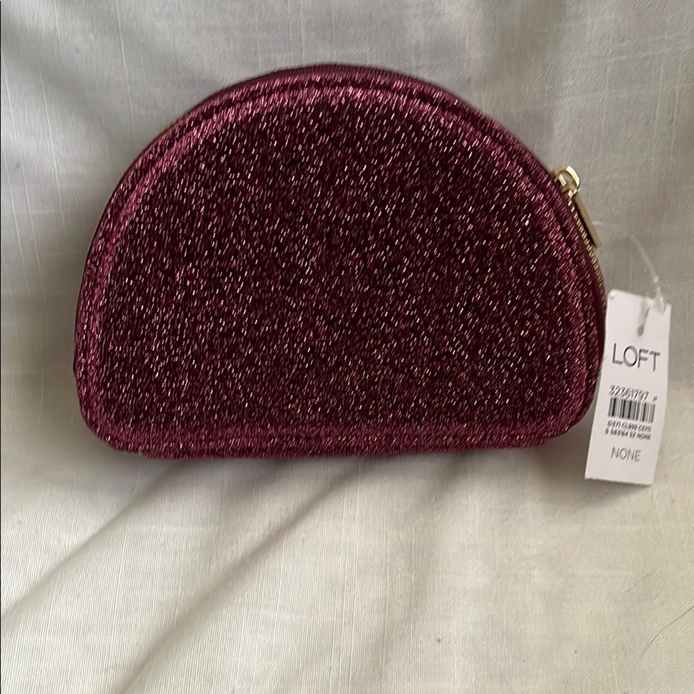 LOFT Glitter Half-Moon Jewelry/Cosmetic Pouch in Deep Berry